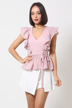 Load image into Gallery viewer, Crotchet Peplum Top W/ Self -front Tie freeshipping - Quail Creek
