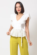 Load image into Gallery viewer, Crotchet Peplum Top W/ Self -front Tie freeshipping - Quail Creek
