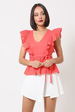 Load image into Gallery viewer, Crotchet Peplum Top W/ Self -front Tie freeshipping - Quail Creek
