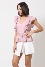 Load image into Gallery viewer, Crotchet Peplum Top W/ Self -front Tie freeshipping - Quail Creek
