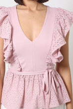 Load image into Gallery viewer, Crotchet Peplum Top W/ Self -front Tie freeshipping - Quail Creek
