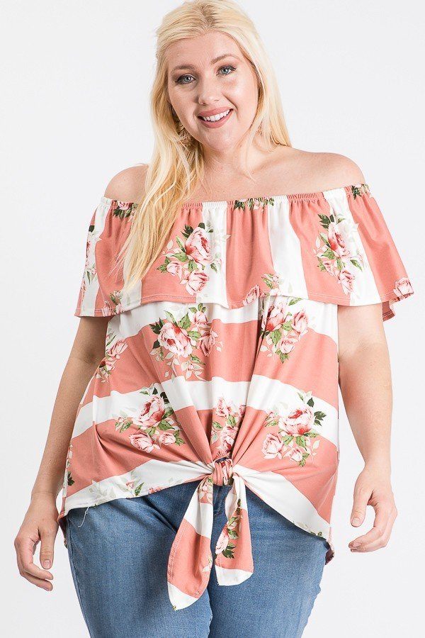 Off Shoulder Ruffled Front Tie Top freeshipping - Quail Creek