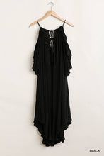 Load image into Gallery viewer, Ruffled Cold Shoulder Maxi Dress With Front Tassel Tie freeshipping - Quail Creek
