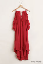 Load image into Gallery viewer, Ruffled Cold Shoulder Maxi Dress With Front Tassel Tie freeshipping - Quail Creek
