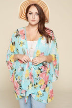 Load image into Gallery viewer, Plus Size Floral Printed Oversize Flowy And Airy Kimono With Dramatic Bell Sleeves freeshipping - Quail Creek
