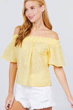 Load image into Gallery viewer, Short Sleeve Off The Shoulder Eyelet Woven Top freeshipping - Quail Creek
