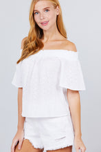 Load image into Gallery viewer, Short Sleeve Off The Shoulder Eyelet Woven Top freeshipping - Quail Creek
