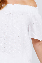 Load image into Gallery viewer, Short Sleeve Off The Shoulder Eyelet Woven Top freeshipping - Quail Creek
