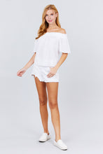 Load image into Gallery viewer, Short Sleeve Off The Shoulder Eyelet Woven Top freeshipping - Quail Creek
