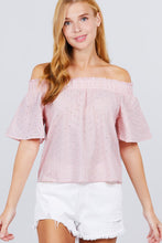 Load image into Gallery viewer, Short Sleeve Off The Shoulder Eyelet Woven Top freeshipping - Quail Creek
