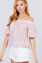 Load image into Gallery viewer, Short Sleeve Off The Shoulder Eyelet Woven Top freeshipping - Quail Creek
