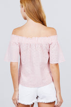 Load image into Gallery viewer, Short Sleeve Off The Shoulder Eyelet Woven Top freeshipping - Quail Creek
