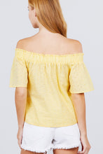 Load image into Gallery viewer, Short Sleeve Off The Shoulder Eyelet Woven Top freeshipping - Quail Creek
