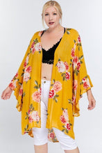 Load image into Gallery viewer, Floral Print Ruffle Detailed Draped Longline Maxi Kimono Cardigan freeshipping - Quail Creek
