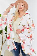 Load image into Gallery viewer, Floral Print Ruffle Detailed Draped Longline Maxi Kimono Cardigan freeshipping - Quail Creek
