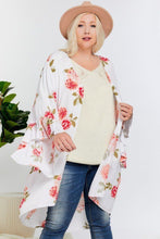 Load image into Gallery viewer, Floral Print Ruffle Detailed Draped Longline Maxi Kimono Cardigan freeshipping - Quail Creek
