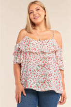 Load image into Gallery viewer, Plus Size Floral Print Relaxed Fit Mini Sleeve Off-the-shoulder Flared Hem Top freeshipping - Quail Creek
