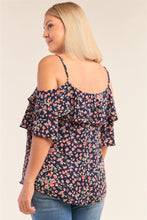 Load image into Gallery viewer, Plus Size Floral Print Relaxed Fit Mini Sleeve Off-the-shoulder Flared Hem Top freeshipping - Quail Creek
