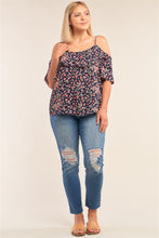 Load image into Gallery viewer, Plus Size Floral Print Relaxed Fit Mini Sleeve Off-the-shoulder Flared Hem Top freeshipping - Quail Creek
