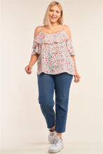 Load image into Gallery viewer, Plus Size Floral Print Relaxed Fit Mini Sleeve Off-the-shoulder Flared Hem Top freeshipping - Quail Creek
