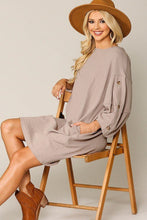 Load image into Gallery viewer, Textured Button Accent Puff Sleeve Side Pockets Shift Dress freeshipping - Quail Creek
