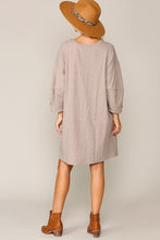 Load image into Gallery viewer, Textured Button Accent Puff Sleeve Side Pockets Shift Dress freeshipping - Quail Creek
