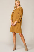 Load image into Gallery viewer, Textured Button Accent Puff Sleeve Side Pockets Shift Dress freeshipping - Quail Creek
