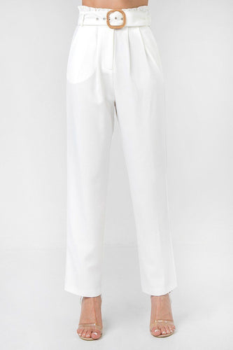 A Solid Pant Featuring Paperbag Waist With Rattan Buckle Belt freeshipping - Quail Creek