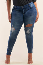 Load image into Gallery viewer, Plus Size Dark Blue Low-rise Ripped Denim Pants freeshipping - Quail Creek
