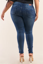 Load image into Gallery viewer, Plus Size Dark Blue Low-rise Ripped Denim Pants freeshipping - Quail Creek
