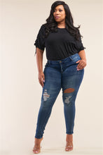 Load image into Gallery viewer, Plus Size Dark Blue Low-rise Ripped Denim Pants freeshipping - Quail Creek
