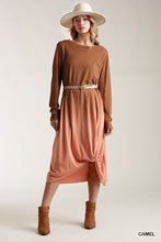 Load image into Gallery viewer, Ombre Front Knot Detail Long Sleeve Maxi Dress With Raw Hem freeshipping - Quail Creek
