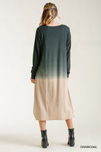 Load image into Gallery viewer, Ombre Front Knot Detail Long Sleeve Maxi Dress With Raw Hem freeshipping - Quail Creek
