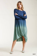 Load image into Gallery viewer, Ombre Front Knot Detail Long Sleeve Maxi Dress With Raw Hem freeshipping - Quail Creek
