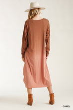 Load image into Gallery viewer, Ombre Front Knot Detail Long Sleeve Maxi Dress With Raw Hem freeshipping - Quail Creek
