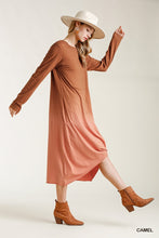 Load image into Gallery viewer, Ombre Front Knot Detail Long Sleeve Maxi Dress With Raw Hem freeshipping - Quail Creek
