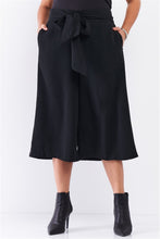 Load image into Gallery viewer, Plus Black Self-tie High Waist Detail Wide Leg Midi Length Pants freeshipping - Quail Creek
