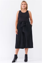 Load image into Gallery viewer, Plus Black Self-tie High Waist Detail Wide Leg Midi Length Pants freeshipping - Quail Creek
