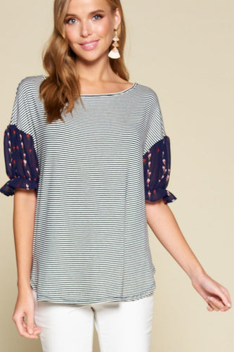 Cute Striped Curved Hem Casual Top freeshipping - Quail Creek