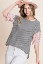 Load image into Gallery viewer, Cute Striped Curved Hem Casual Top freeshipping - Quail Creek
