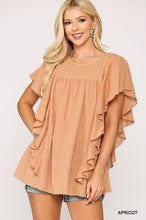 Load image into Gallery viewer, Textured Ruffle Sleeve Tunic Top With Back Keyhole freeshipping - Quail Creek
