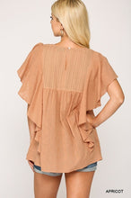 Load image into Gallery viewer, Textured Ruffle Sleeve Tunic Top With Back Keyhole freeshipping - Quail Creek
