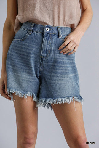 High Rise Denim Shorts With Raw Hem freeshipping - Quail Creek