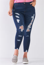 Load image into Gallery viewer, Plus Size Denim Mid-rise Raw Hem Detail Ripped Skinny Jean Pants freeshipping - Quail Creek
