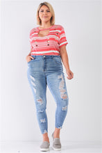 Load image into Gallery viewer, Plus Size Denim Mid-rise Raw Hem Detail Ripped Skinny Jean Pants freeshipping - Quail Creek
