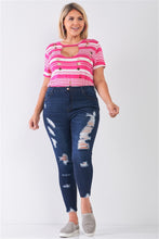 Load image into Gallery viewer, Plus Size Denim Mid-rise Raw Hem Detail Ripped Skinny Jean Pants freeshipping - Quail Creek
