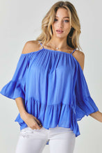 Load image into Gallery viewer, Ruffled Cold Shoulder Sheer Blouse Top freeshipping - Quail Creek
