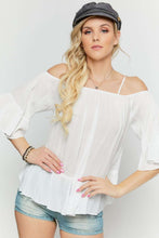 Load image into Gallery viewer, Ruffled Cold Shoulder Sheer Blouse Top freeshipping - Quail Creek
