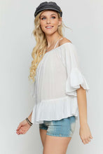 Load image into Gallery viewer, Ruffled Cold Shoulder Sheer Blouse Top freeshipping - Quail Creek
