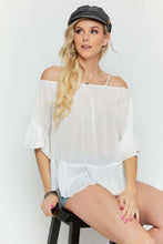 Load image into Gallery viewer, Ruffled Cold Shoulder Sheer Blouse Top freeshipping - Quail Creek
